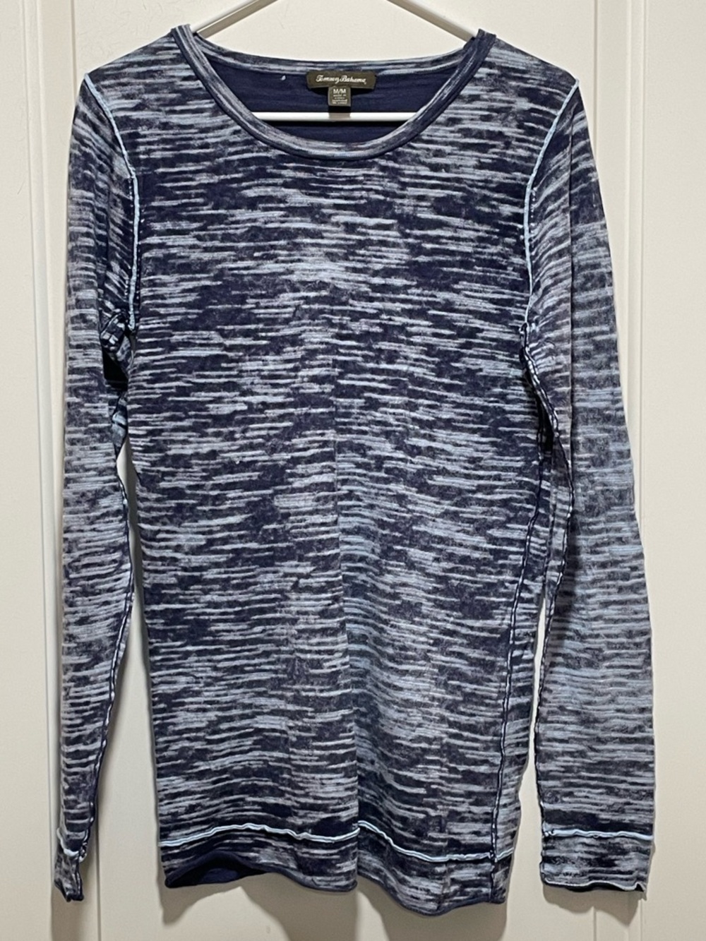 Tommy Bahama Navy Light Blue Space-Dye Crewneck Lightweight Coastal Sweater Sz M